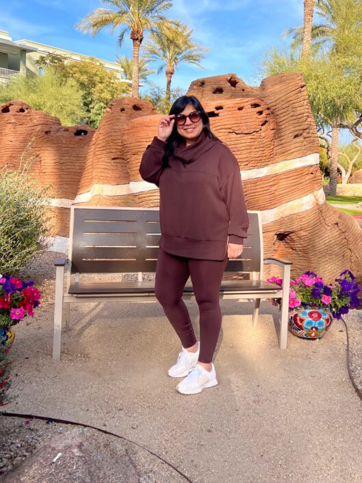 Varley Chocolate Brown Athleisure Outfit with Leggings