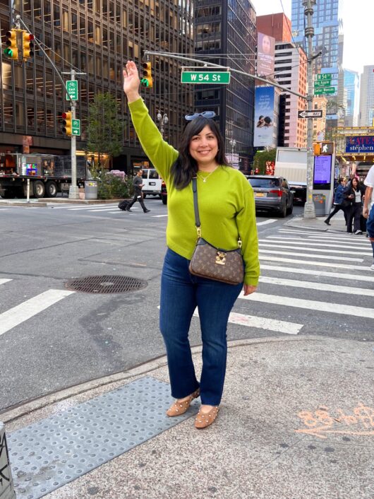 Green Cashmere Sweater and Jeans New York City
