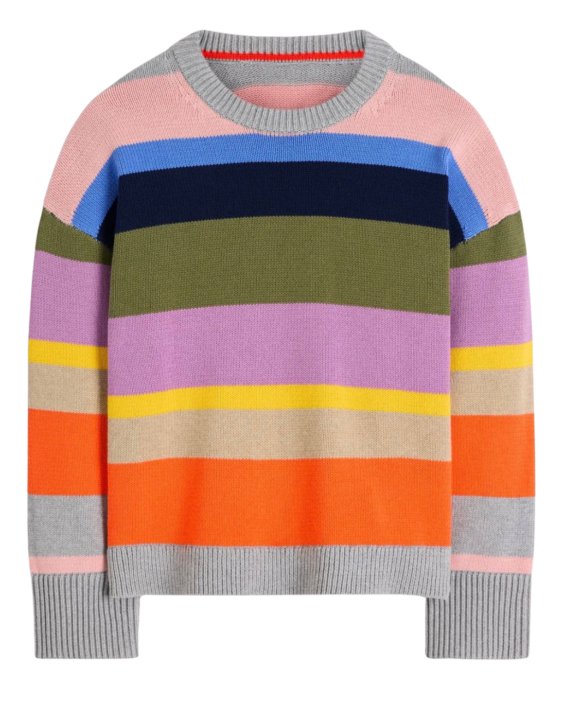 Boden Relaxed Cotton Striped Rainbow Sweater