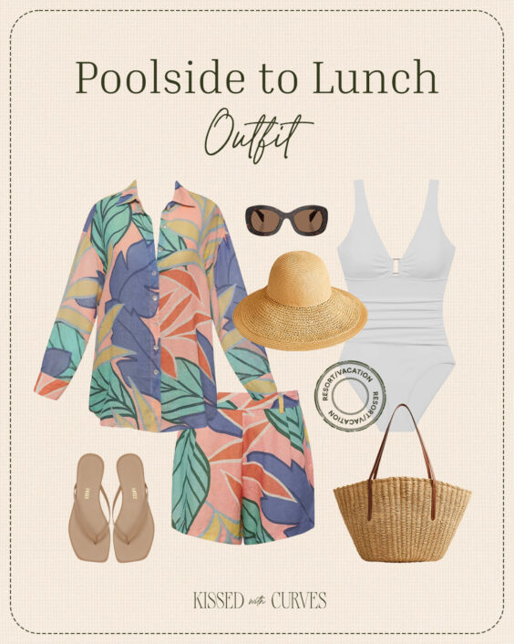 poolside to lunch outfit matching set beach day look